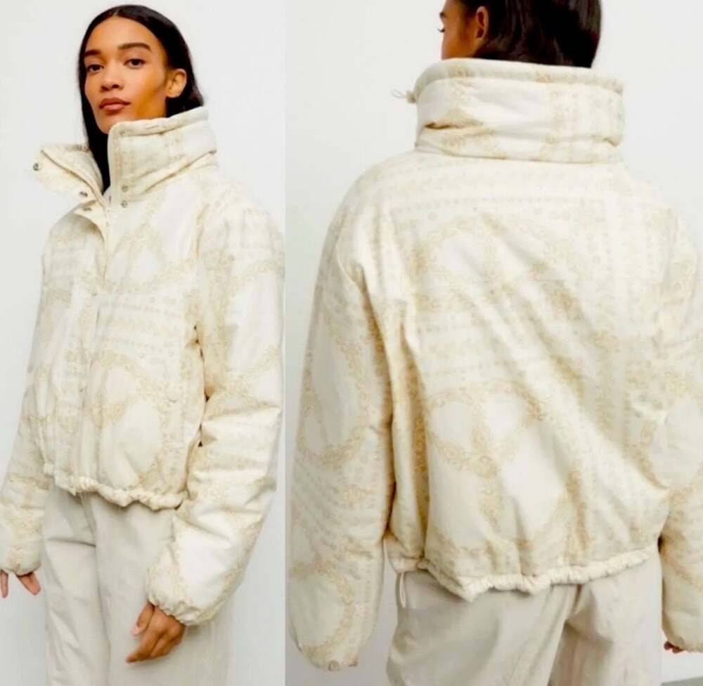 BDG Urban Outfitters Isla Linen Paisley Print Cropped Puffer Jacket